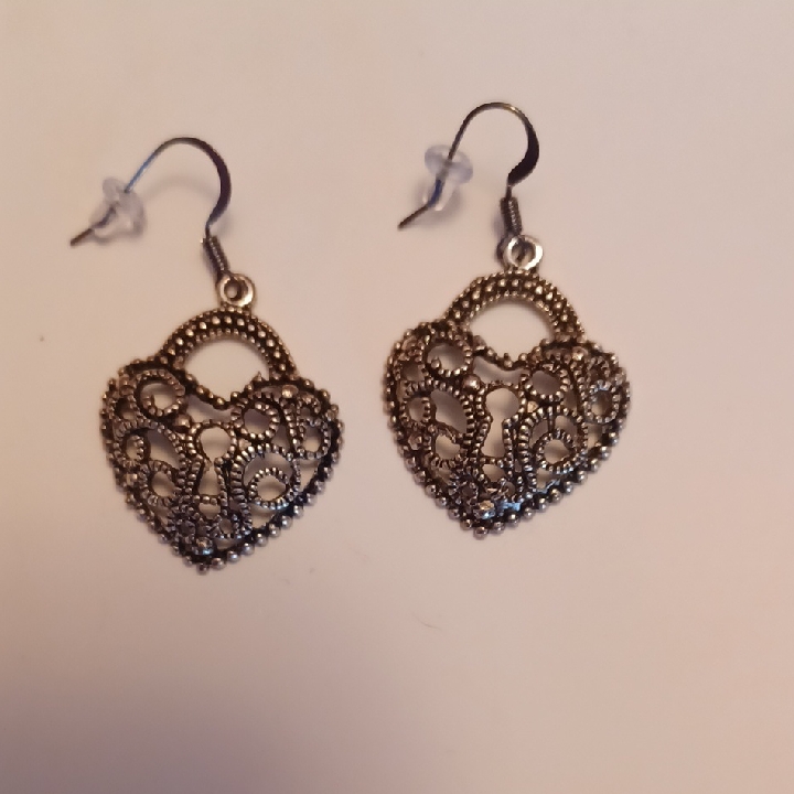Intricate Heart Filigree Drop Earrings Silver...3 Prs For 20.00
